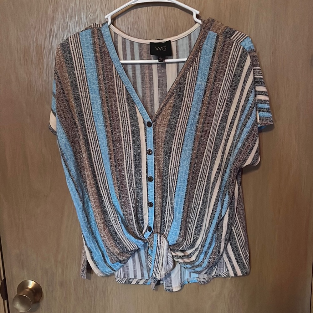Striped Tie Front Button-Down Shirt